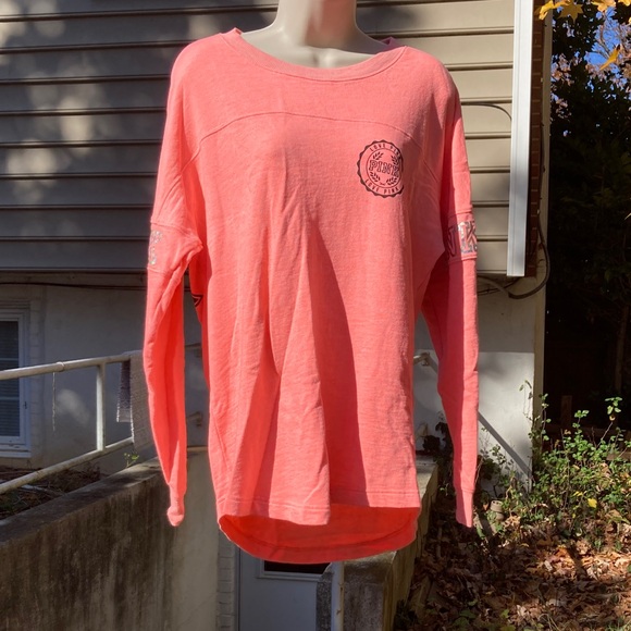 VICTORIAS SECRET PINK Long Sleeve Light Fleece Pullover Top Coral Womens Small - Picture 2 of 14